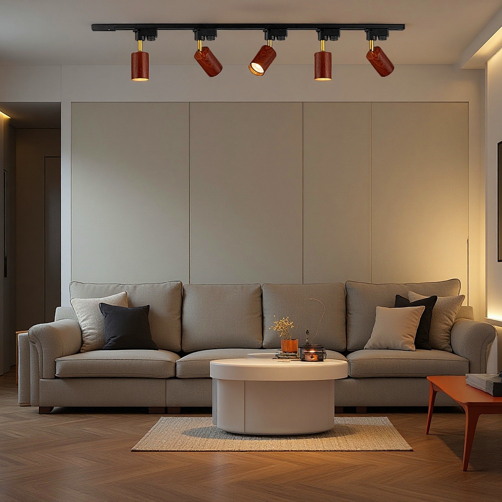 Modern Style Open-Mounted Adjustable Angle Wood Grain Track Spotlight