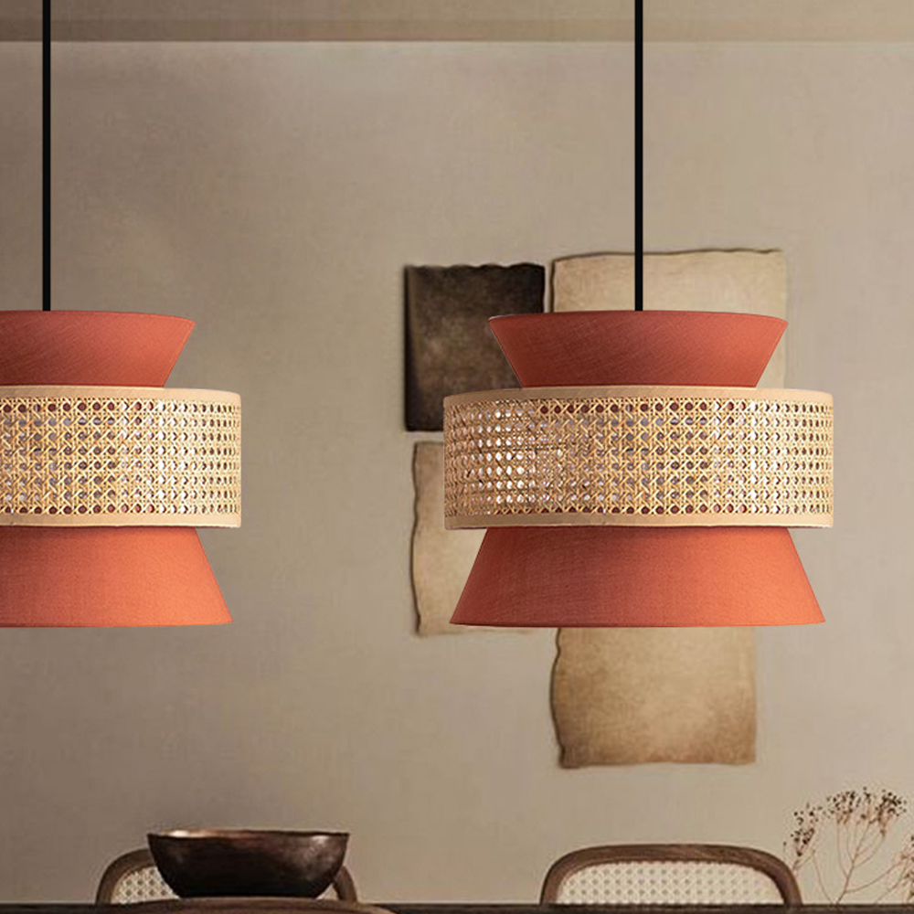 Hand-Woven Home Decor Rattan Tiered Chandelier Red, Blue Modern Wicker Light Pendant