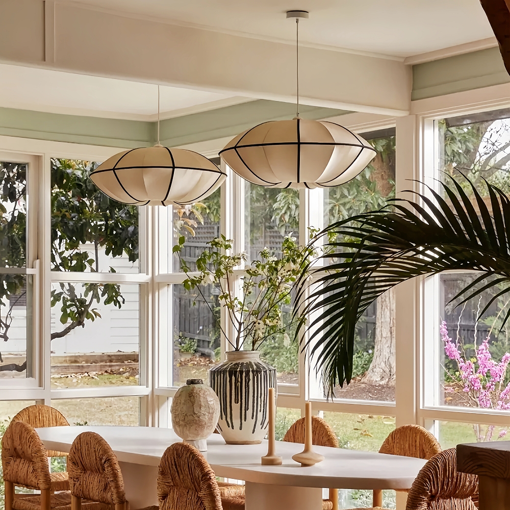 Living Room Satin Chandelier Japanese Medieval Vintage Pendant Lamps Set