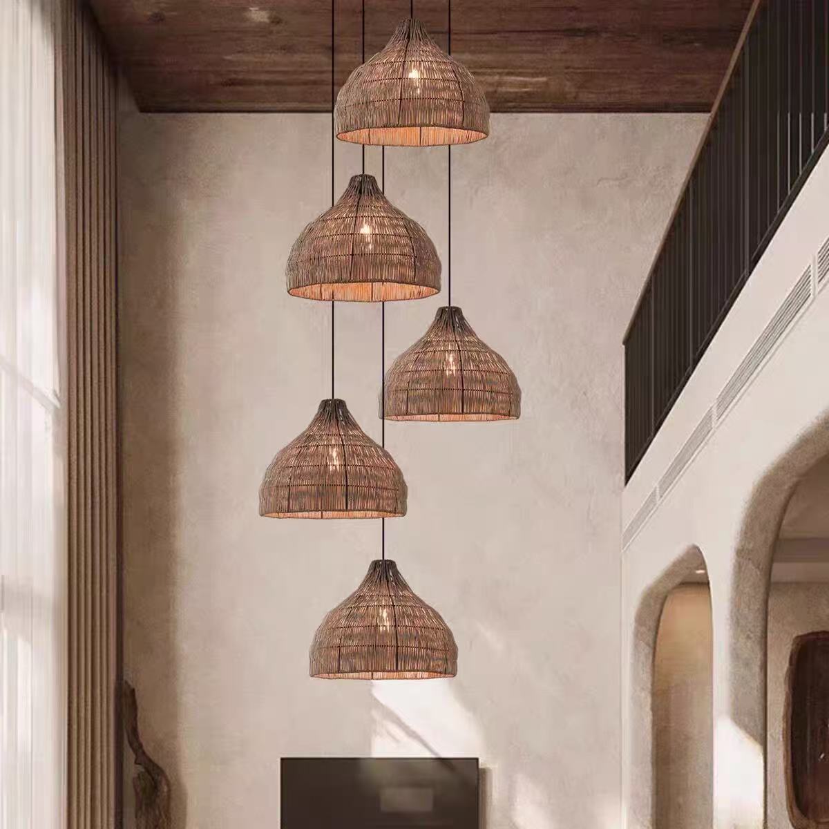 Wabi-sabi Rattan Pendant Light Duplex Loft Chandelier