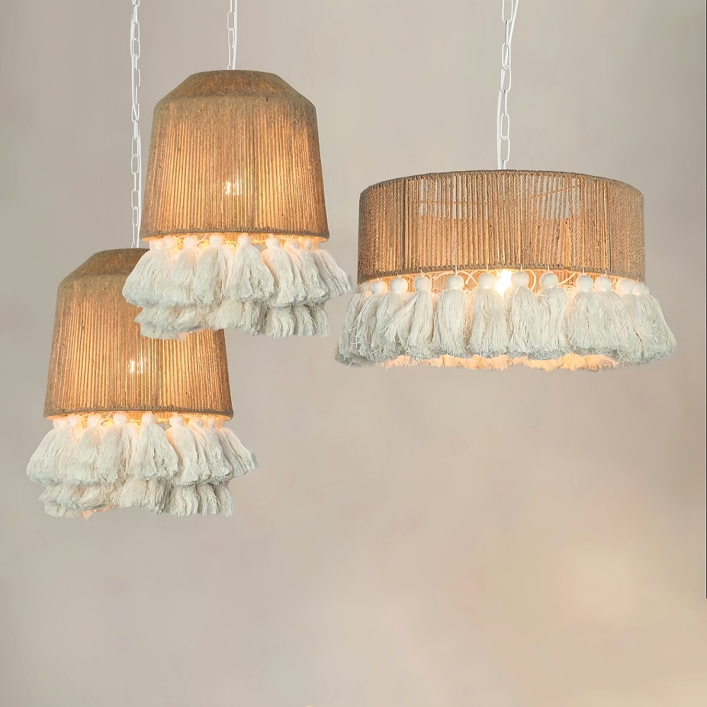  Bohemian Retro Hemp Rope Tassel Pendant Light Creative Bedroom Master Light