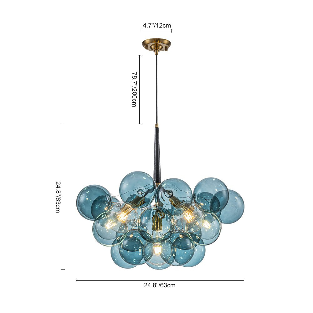 Modern Blue Glass Globe Bubble Chandelier Cluster Pendant Light