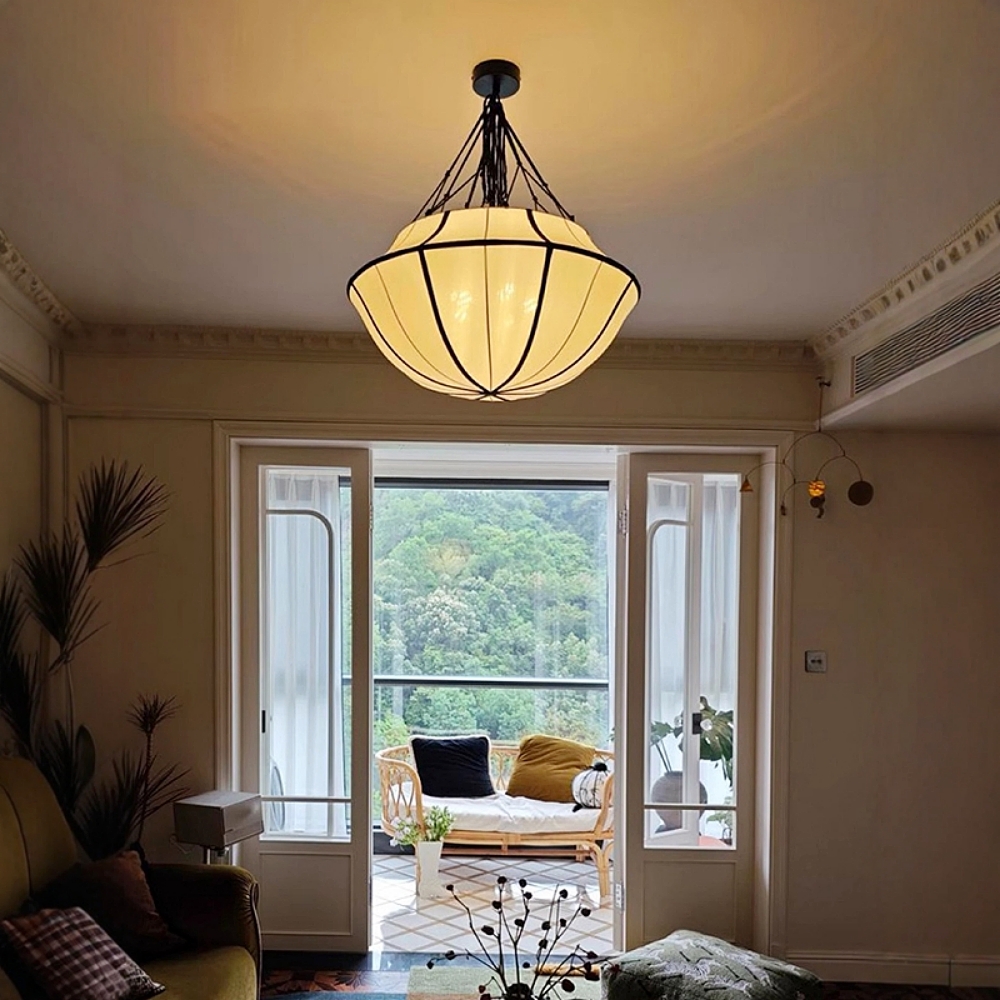 French Drum Shaped Satin Fabric Pendant Light