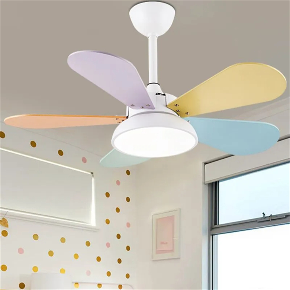 Nordic Style Macaron Color Matching Fan Integrated Silent LED Pendant Light