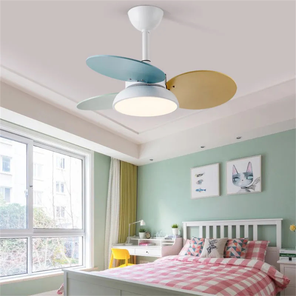 Nordic Style Macaron Color Matching Fan Integrated Silent LED Pendant Light