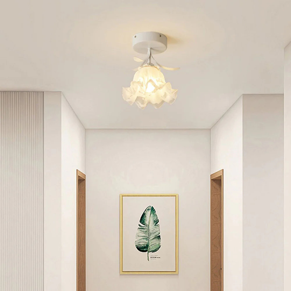 French cream style corridor balcony entrance flower bud shaped glass ceiling light