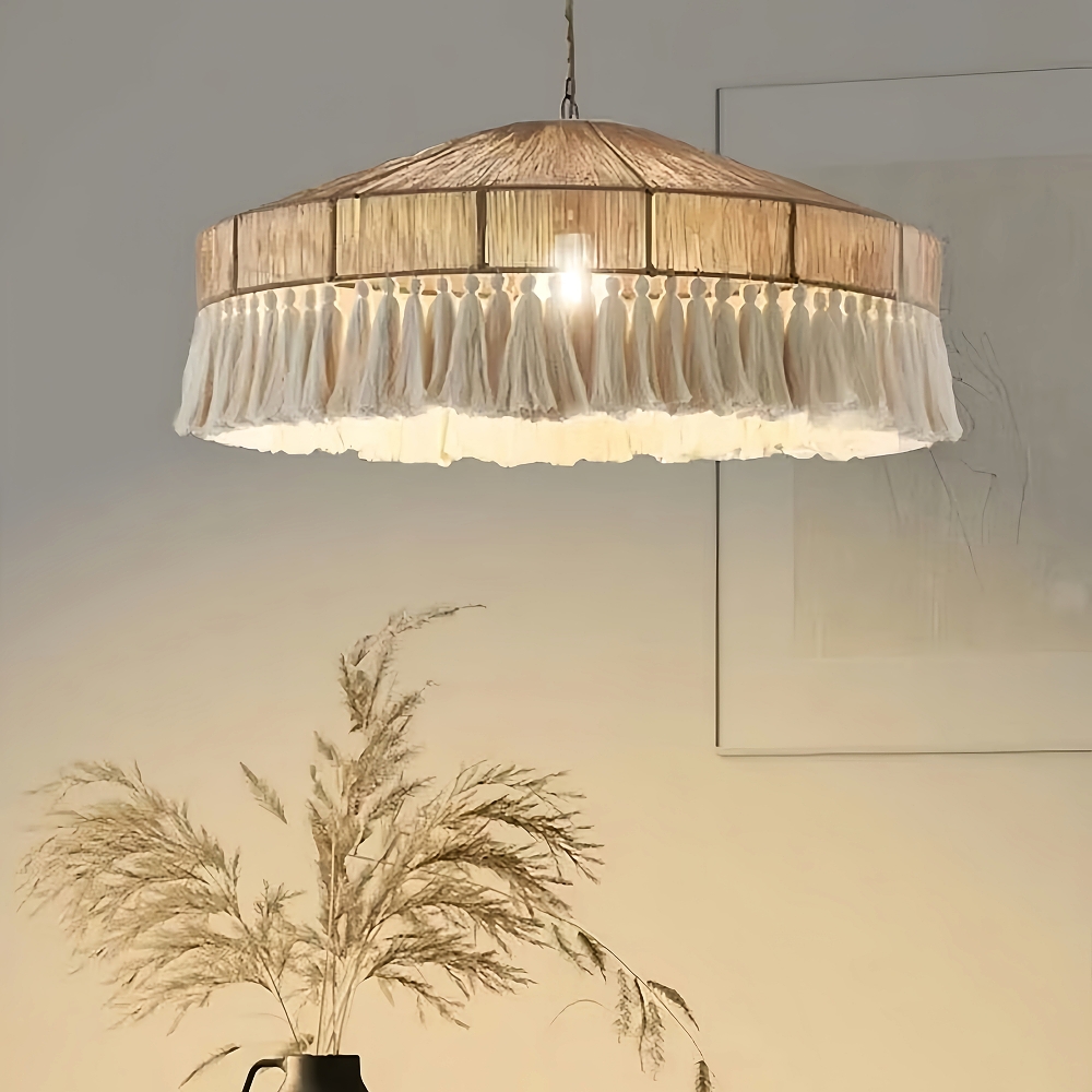  Bohemian Retro Hemp Rope Tassel Pendant Light Creative Bedroom Master Light
