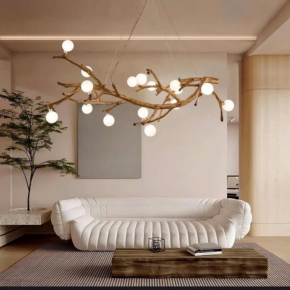 Nordic Rustic Tree Branch Hanging Chandelier with Bubble Glass lighting