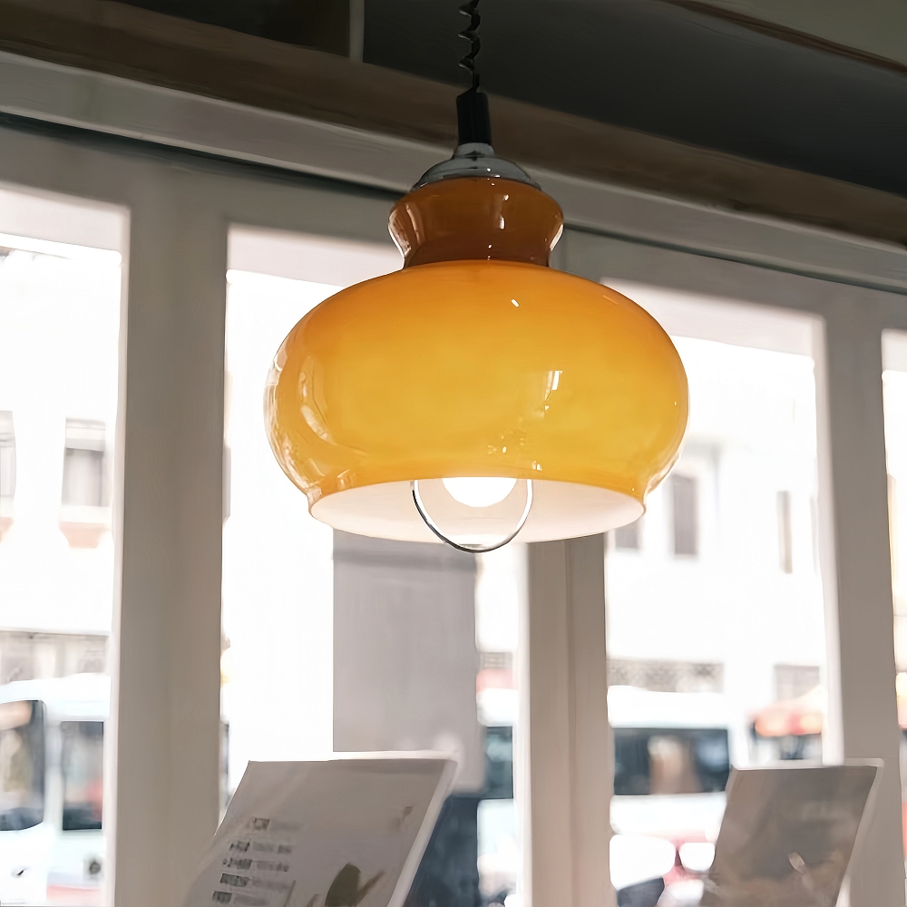 French Retro Cream Style Gourd Shaped Glass Art Pendant Light