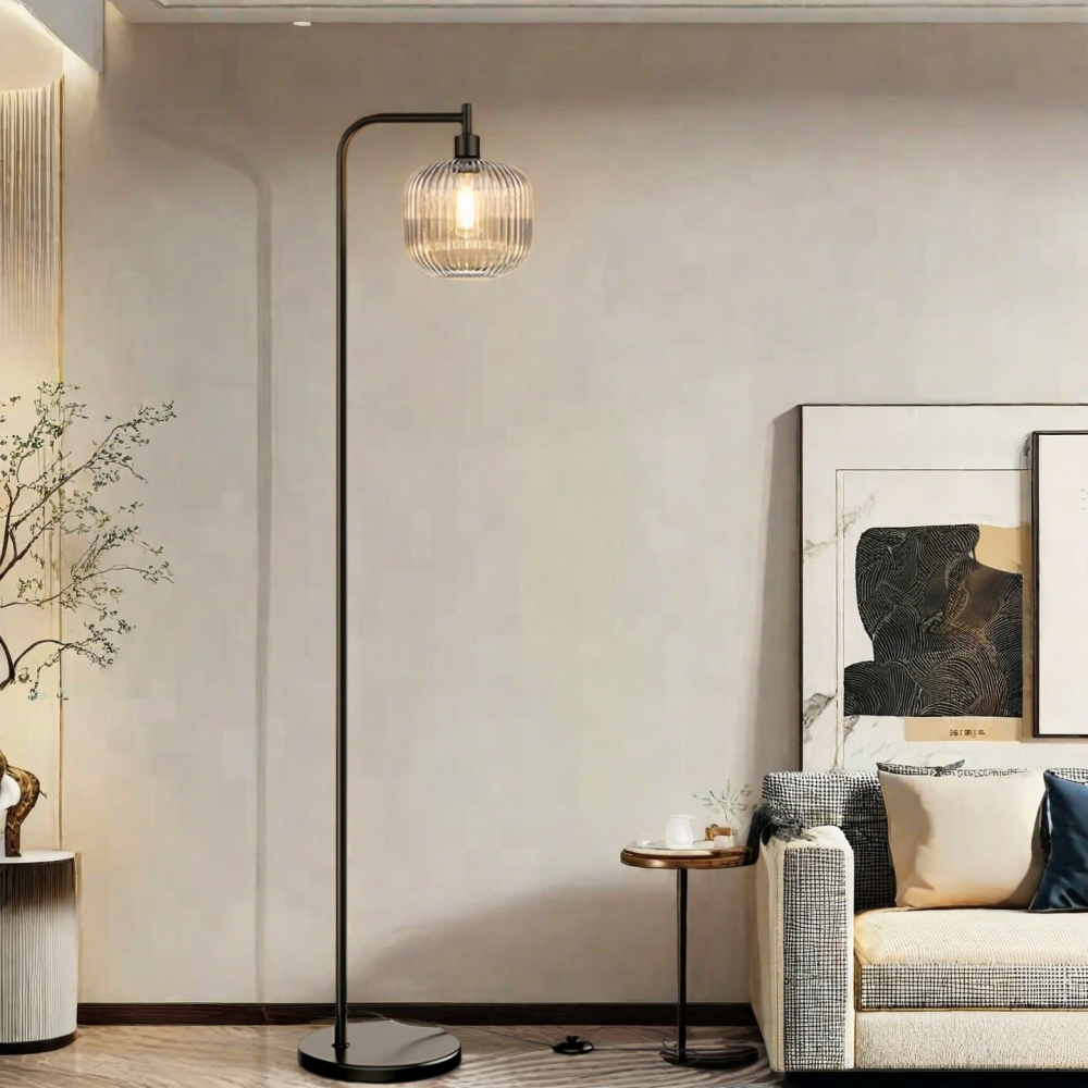 Vintage Green Glass Floor Lamp Water Ripple Light Shadow Effect