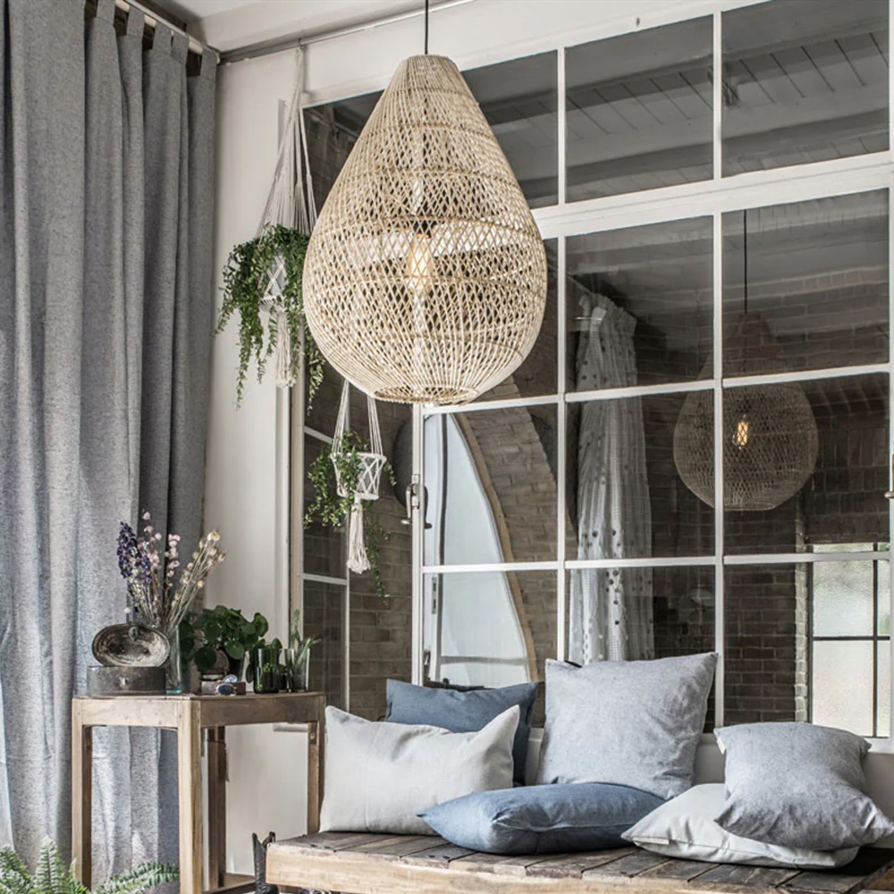 Handmade Rattan Chandelier Tear Shape Lantern Pendant Lamp