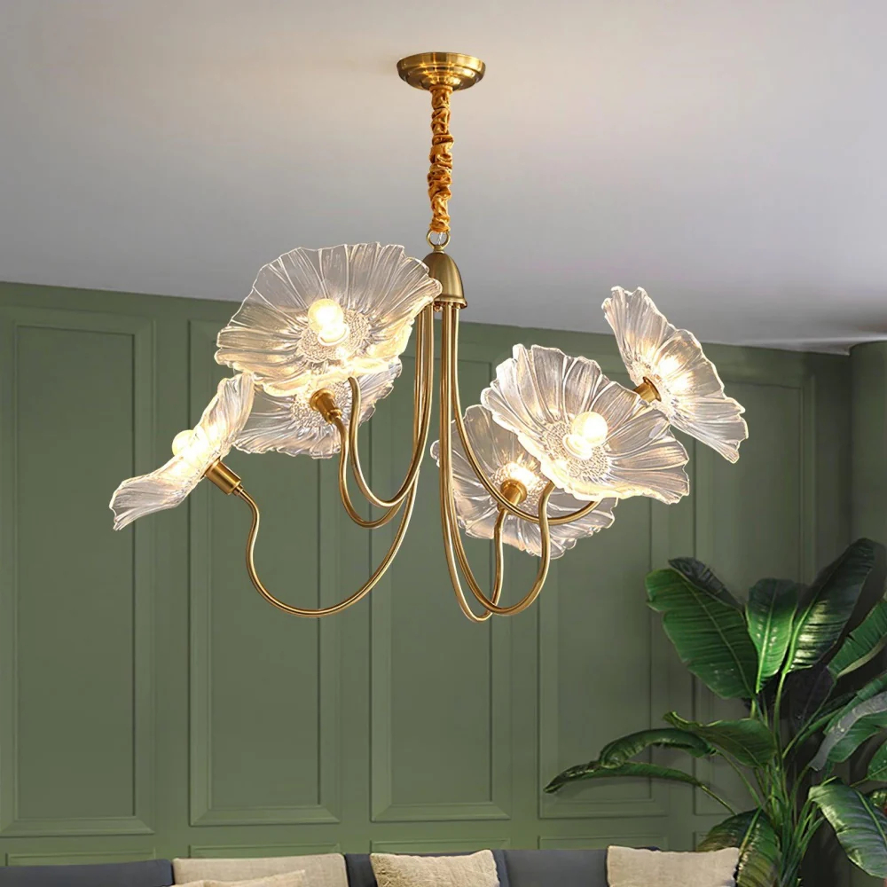 Nordic retro lotus style glass pendant light luxury living room and dining room light