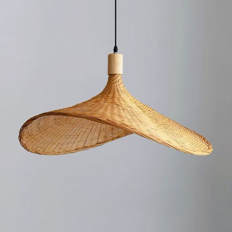 Farmhouse Handmade Bamboo Wicker Straw Hat Pendant Light Shade