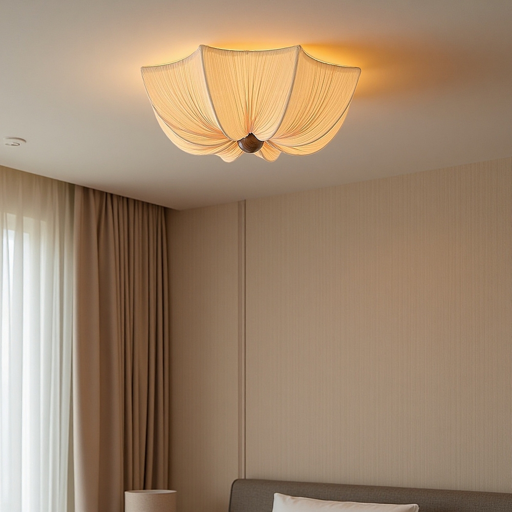 French Retro Fabric Petal Ceiling Light Vintage Flush Mount