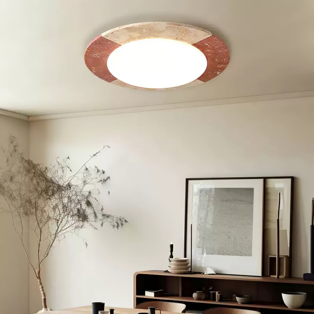 Japanese Minimalist Yellow Travertine Bedroom Ceiling Light