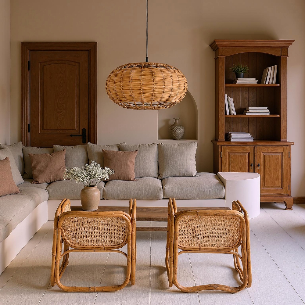 Vintage Japanese Wabi-Sabi Style Rattan Pendant Light