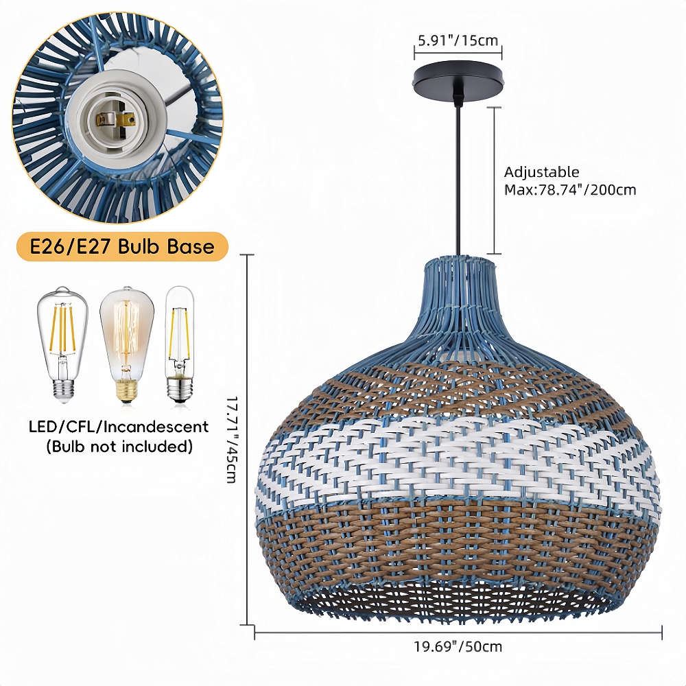 Simply Courtland Blue Rattan Pendant Light For Kitchen Island