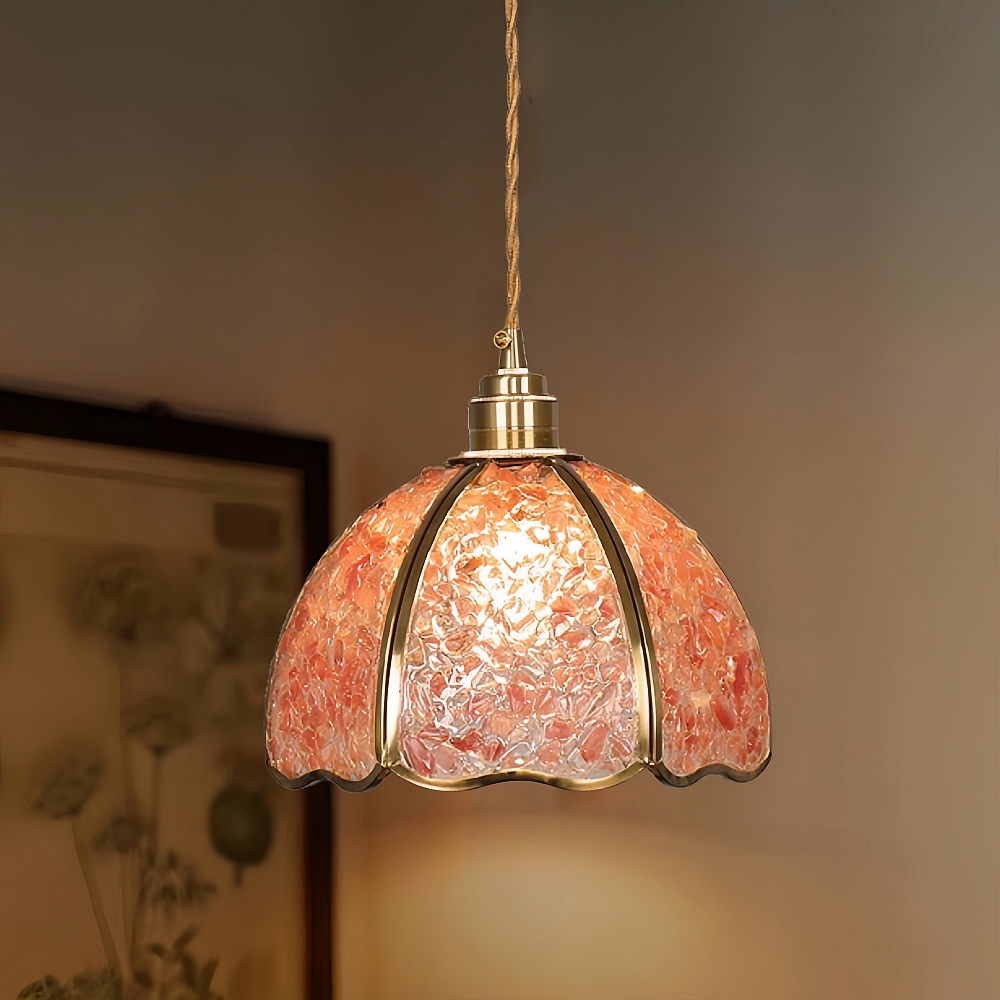 American Style Copper Natural Crystal Chandelier Hallway Foyer Balcony Pendant Light