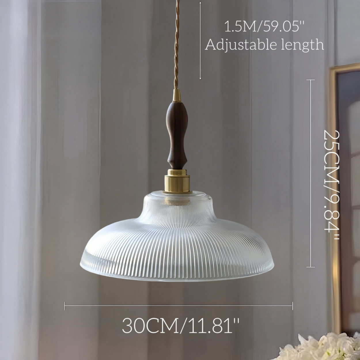 Japanese Retro Brass Glass Green Transparent Pendant Light