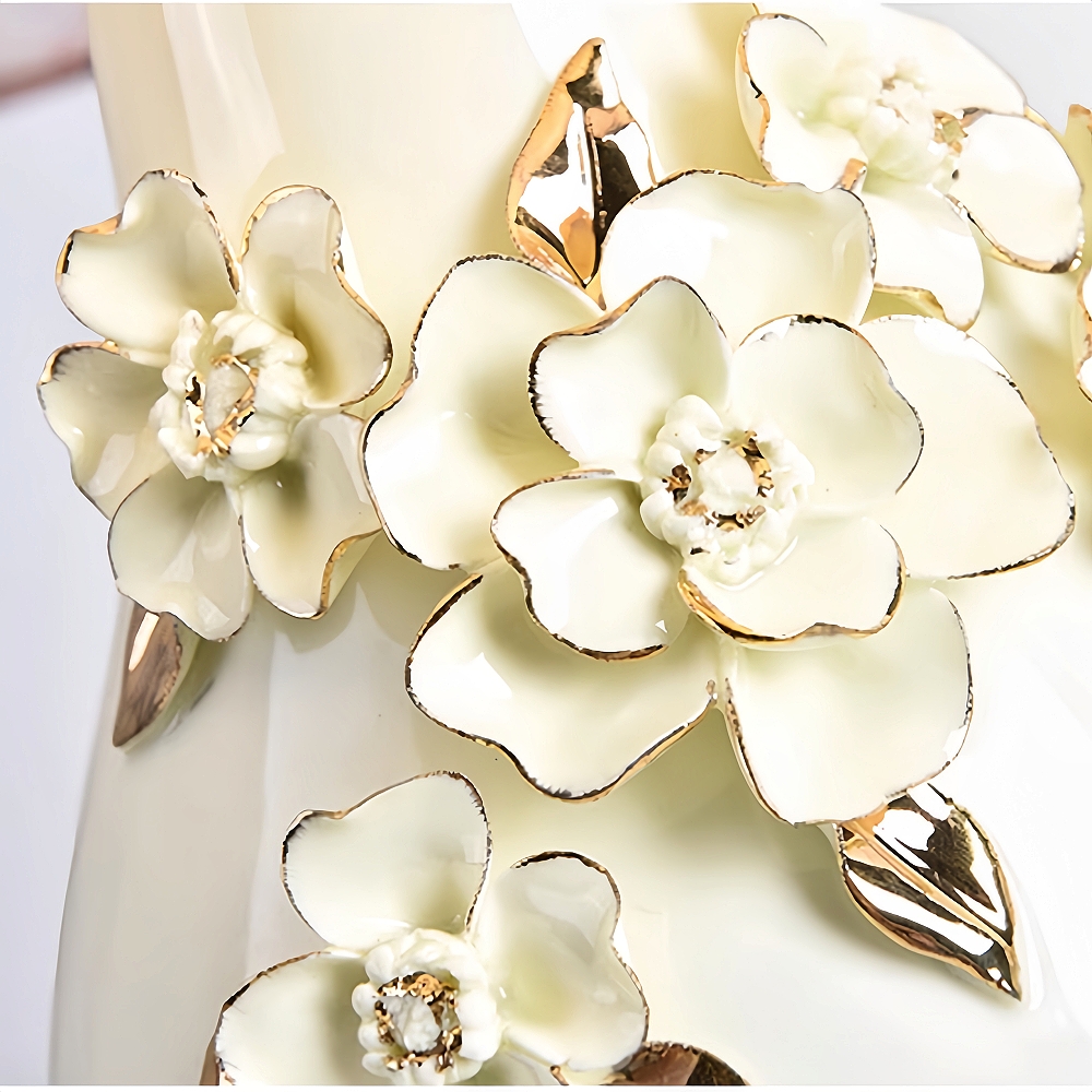 American Style White Series Ceramic Carved Desk Lamp With Simple Fabric Lampshade