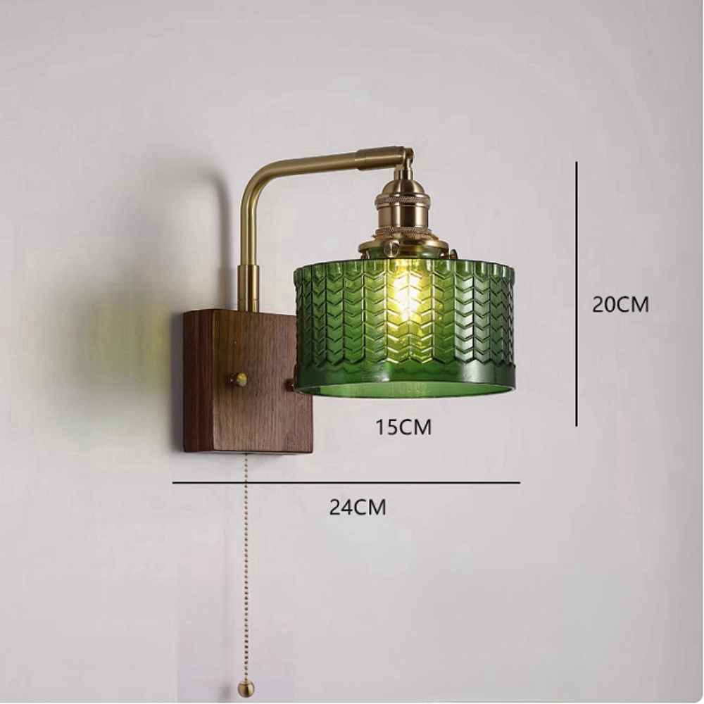 Japanese Retro Walnut Base Glass Brass Wall Lamp
