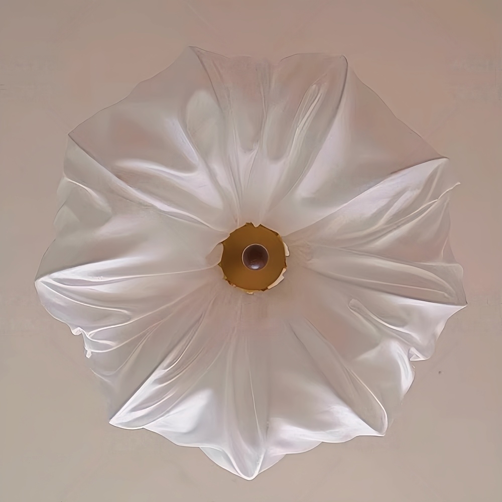 Retro Cream Aesthetic Restaurant Semi-Flush Mount Fabric Flower Ceiling Light