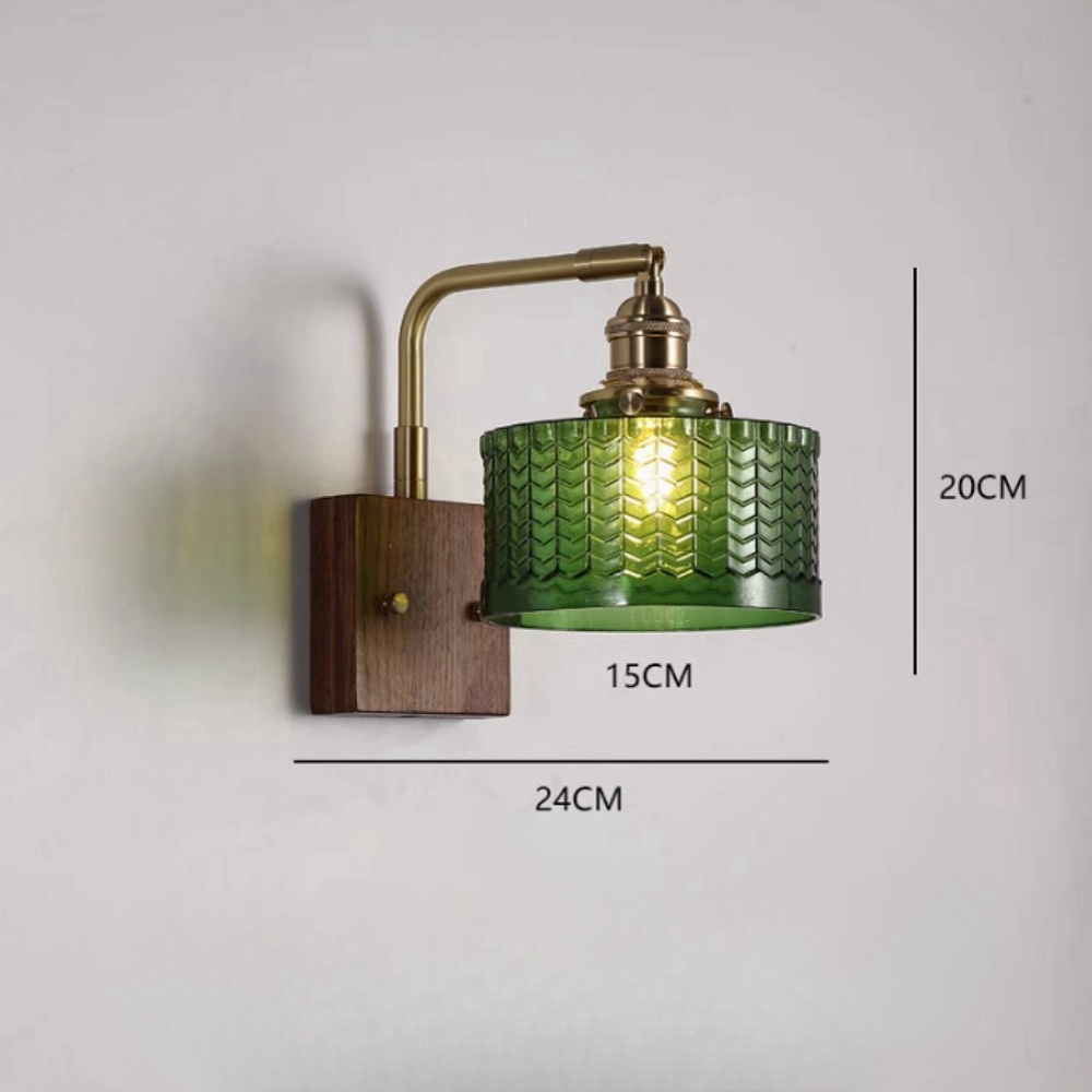 Japanese Retro Walnut Base Glass Brass Wall Lamp
