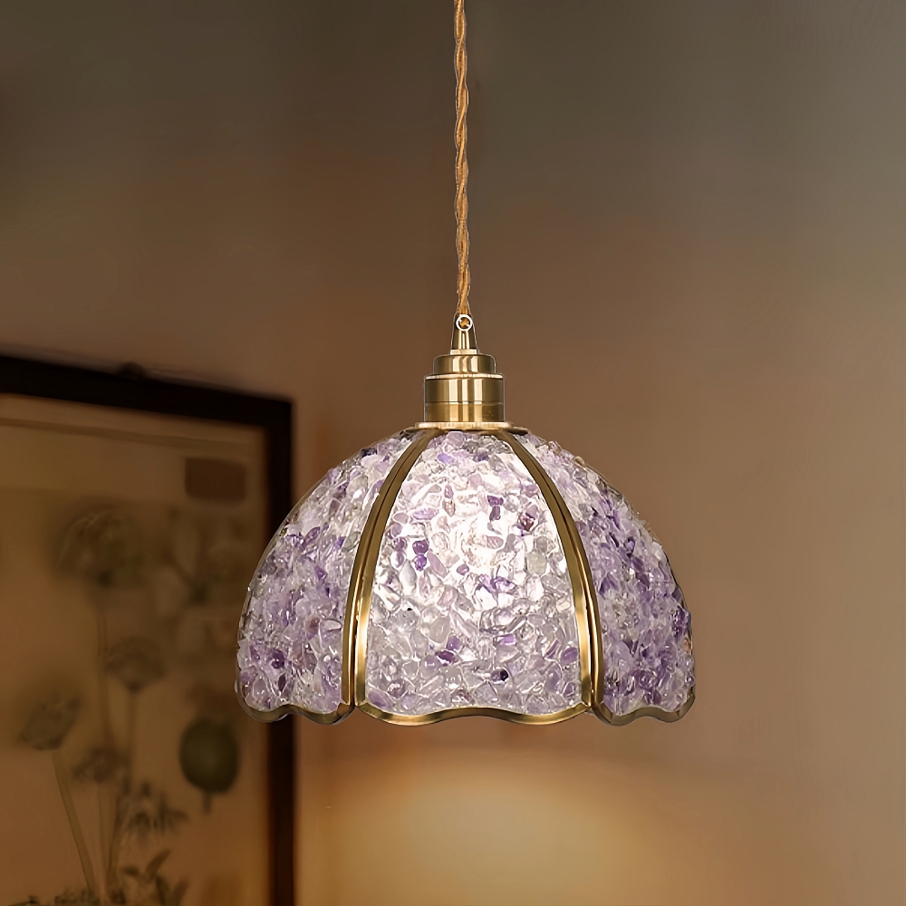 American Style Copper Natural Crystal Chandelier Hallway Foyer Balcony Pendant Light