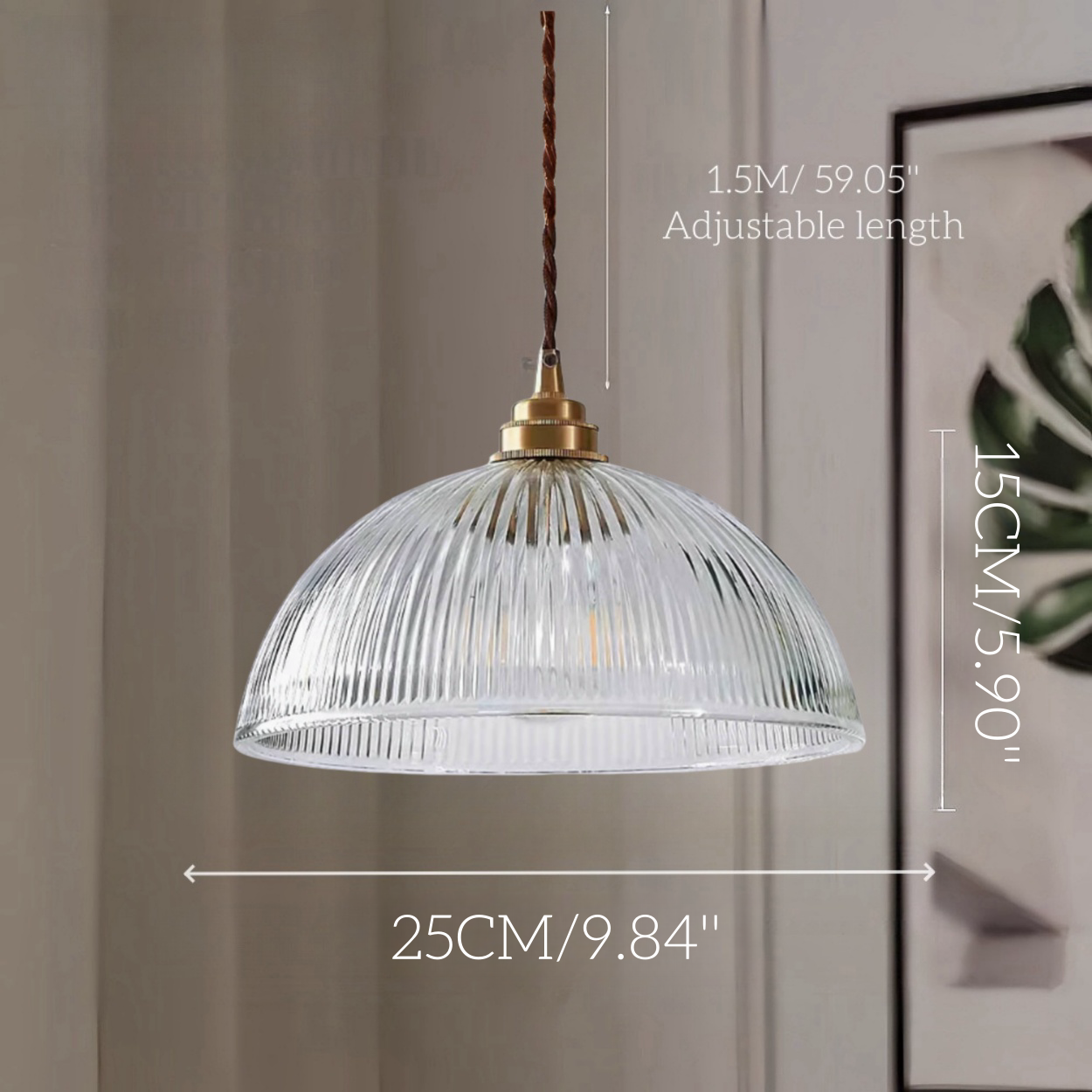 Japanese Retro Brass Glass Green Transparent Pendant Light