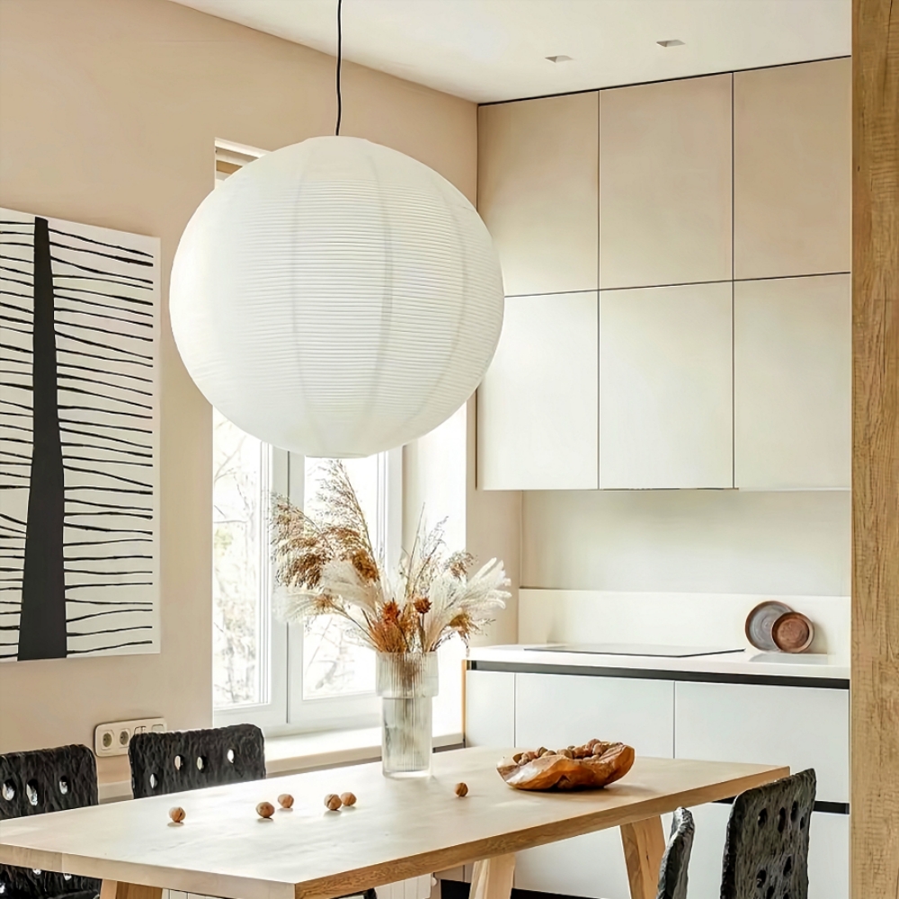 Japanese Simple Wabi-Sabi Ball Chandelier Inspired Paper Hanging Lamp