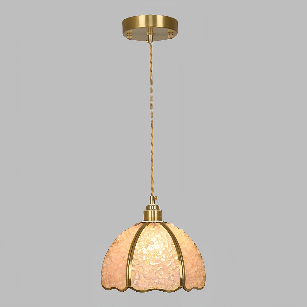 American Style Copper Natural Crystal Chandelier Hallway Foyer Balcony Pendant Light