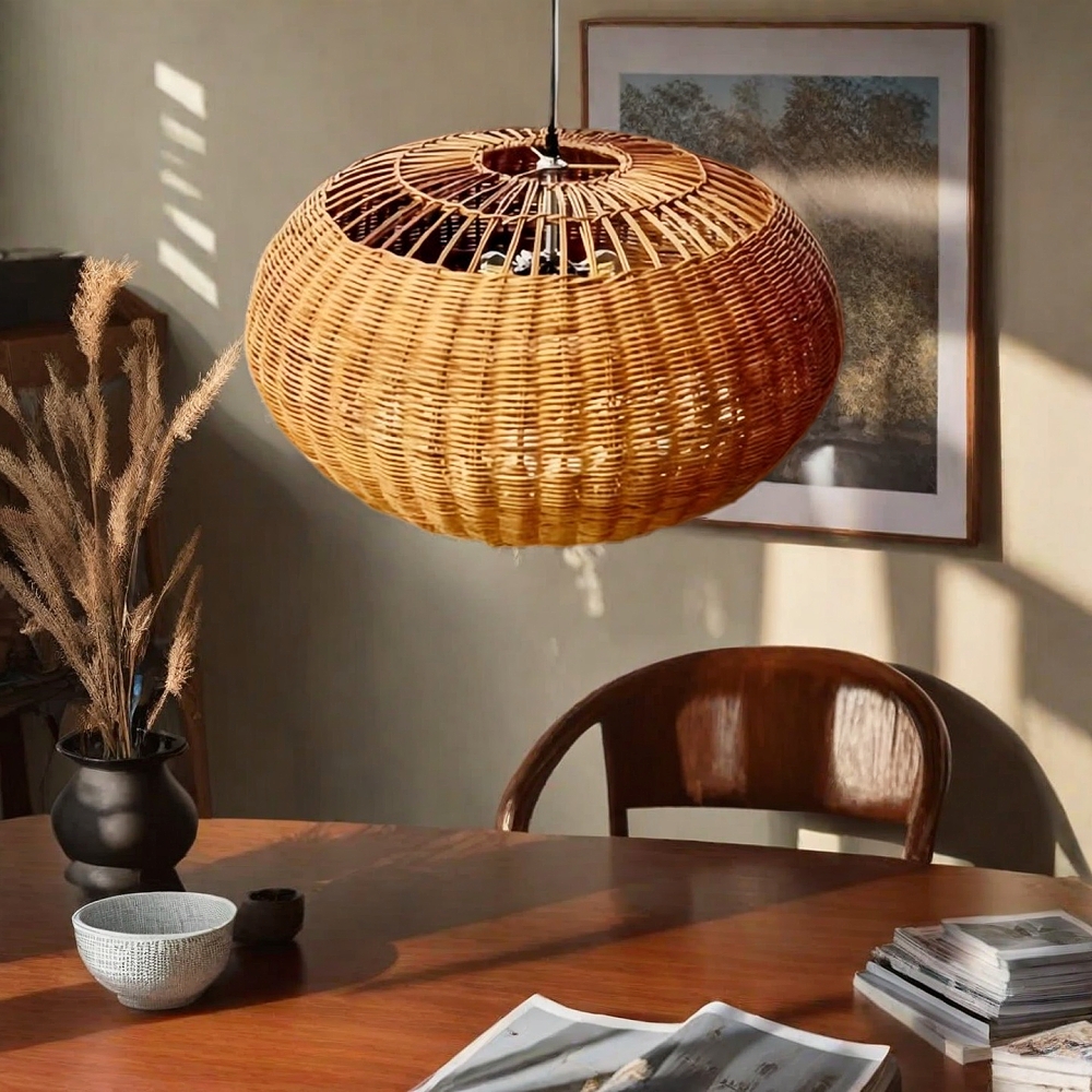 Vintage Japanese Wabi-Sabi Style Rattan Pendant Light