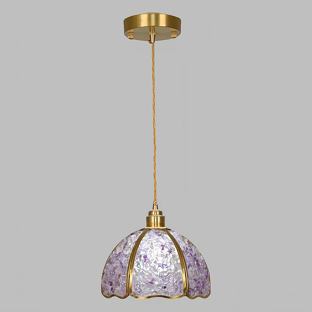 American Style Copper Natural Crystal Chandelier Hallway Foyer Balcony Pendant Light