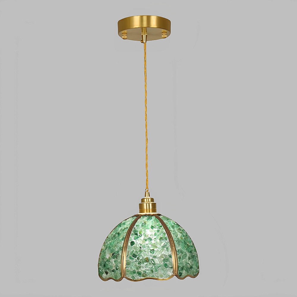 American Style Copper Natural Crystal Chandelier Hallway Foyer Balcony Pendant Light
