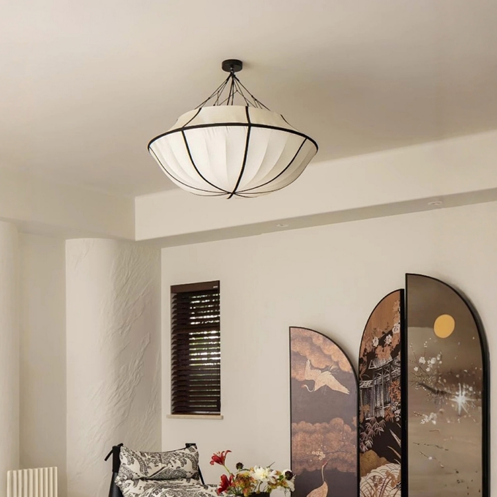 French Drum Shaped Satin Fabric Pendant Light