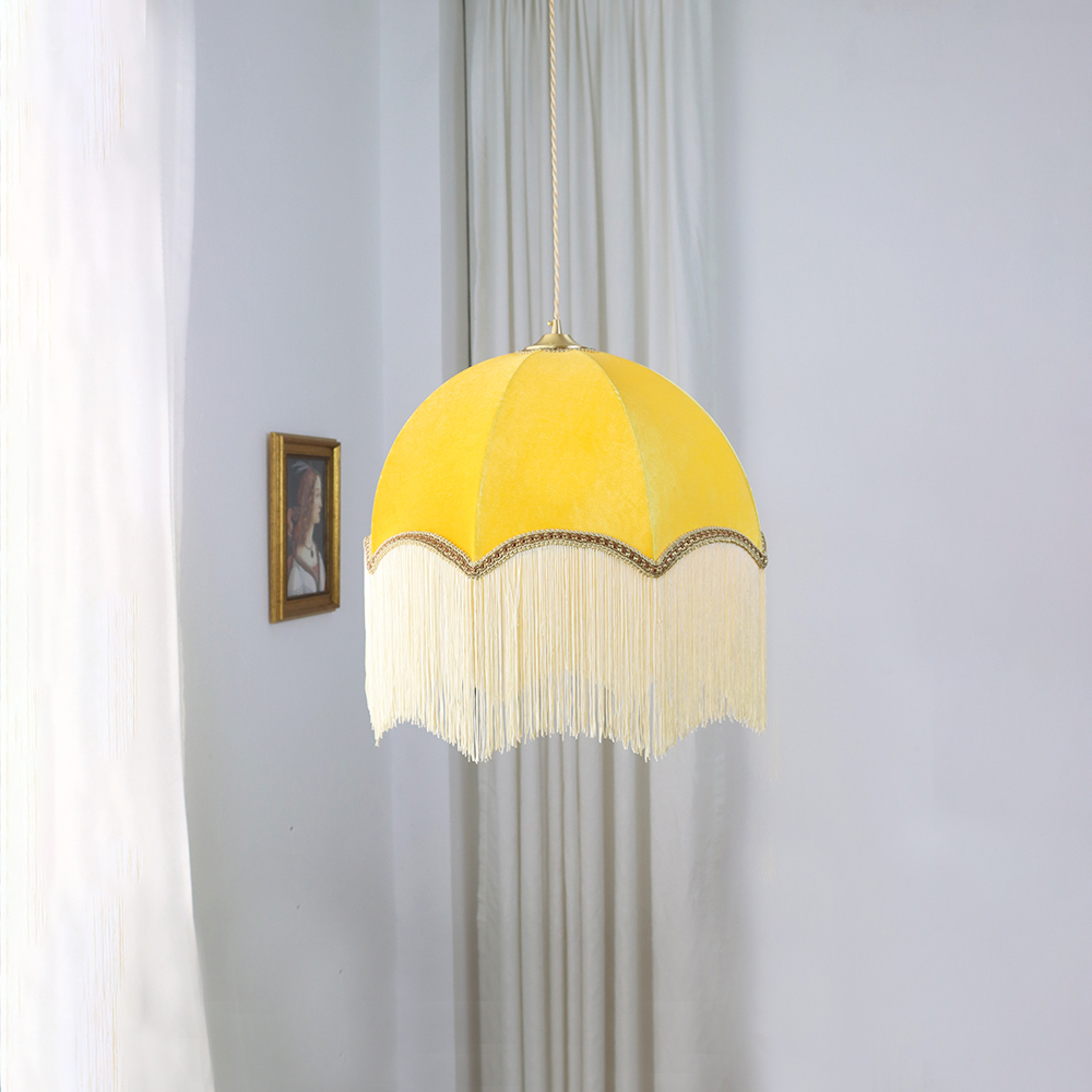 American Retro Lemon Yellow Lamp Shade Bedroom Decorative Tassel Chandelier