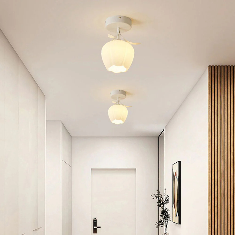 French cream style corridor balcony entrance flower bud shaped glass ceiling light