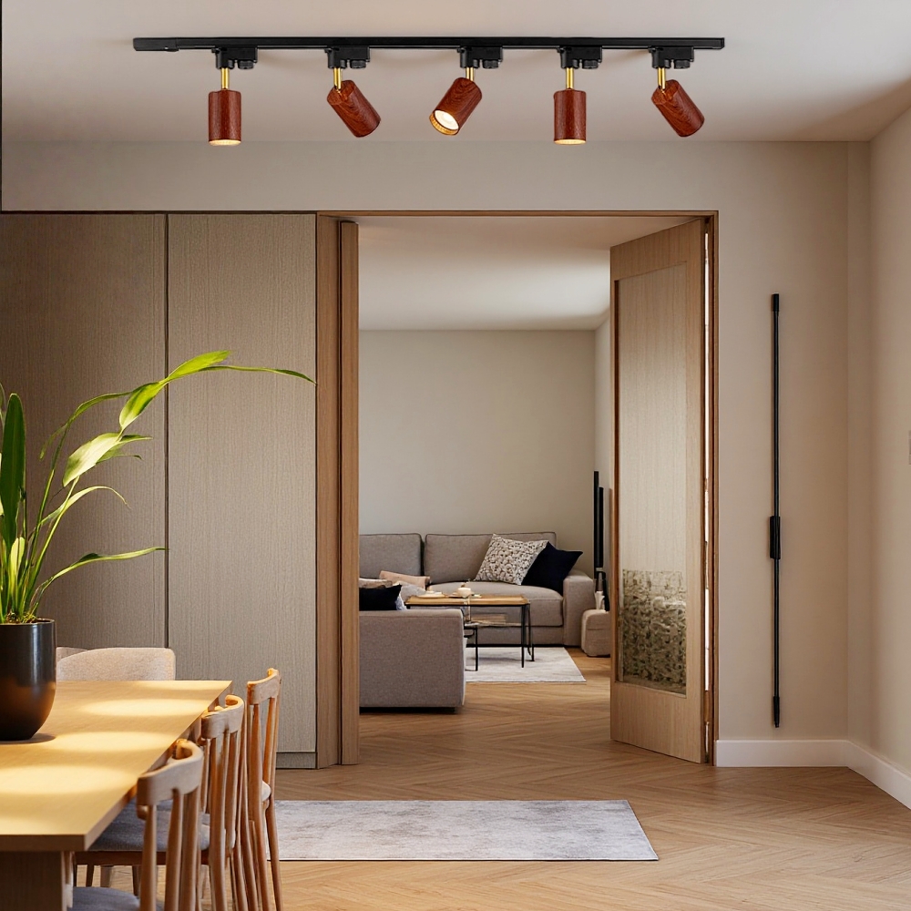 Modern Style Open-Mounted Adjustable Angle Wood Grain Track Spotlight