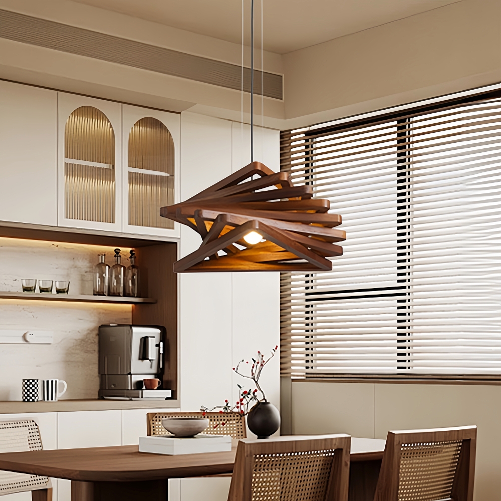 Japanese Retro Wooden Spiral Pendant Lamp