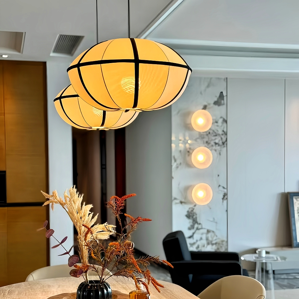 Living Room Satin Chandelier Japanese Medieval Vintage Pendant Lamps Set