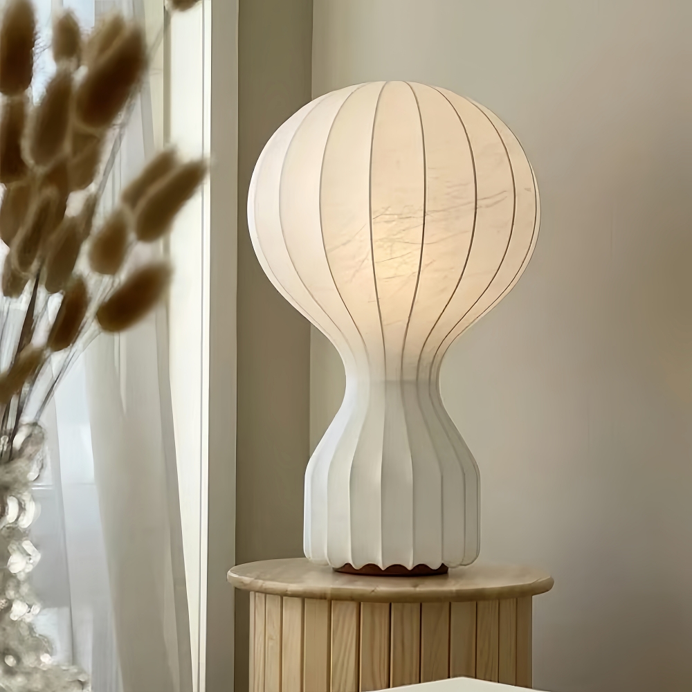 Japanese Wabi Sabi Style Minimalist Silk Table Lamp Hot Air Balloon Shaped Bedside Lamp