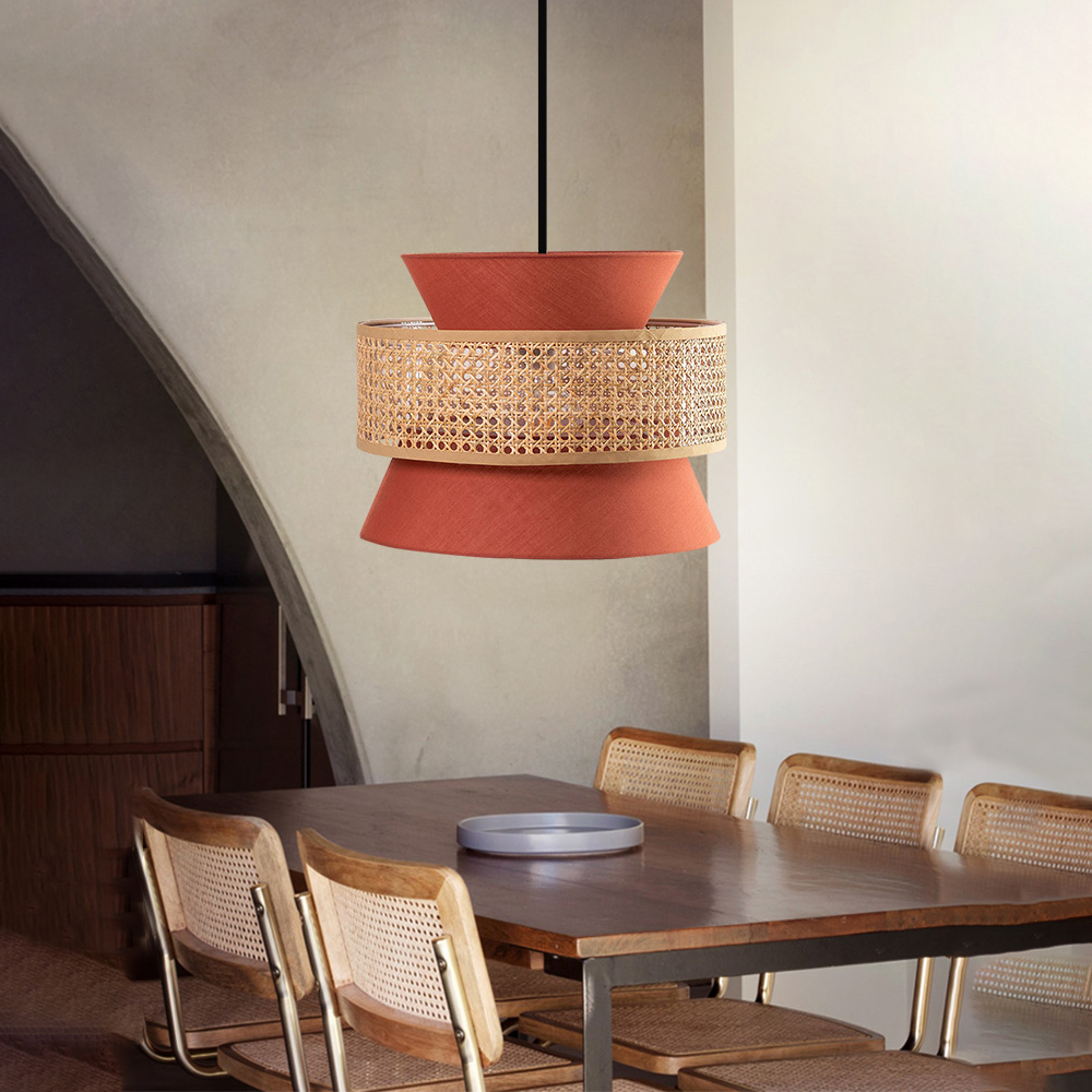 Hand-Woven Home Decor Rattan Tiered Chandelier Red, Blue Modern Wicker Light Pendant