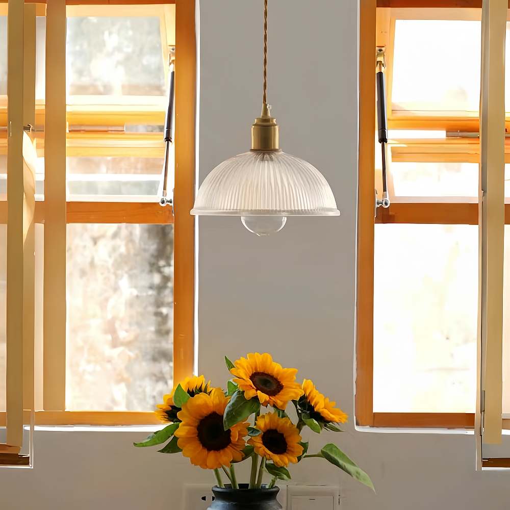 Japanese Retro Brass Glass Green Transparent Pendant Light