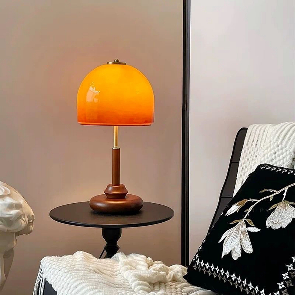 Vintage Glass-Decorated Solid Wood Sunset Table Lamp