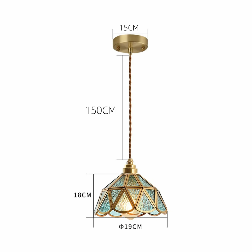 American Retro Artistic Brass Colored Glass Pendant Light Bedside Glass Lamp