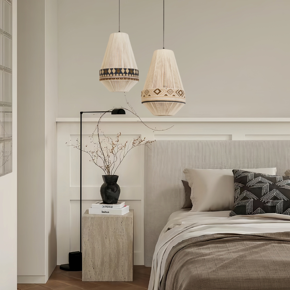 Bohemian Retro Style Hemp Rope Fabric Woven Pendant Light Bedroom