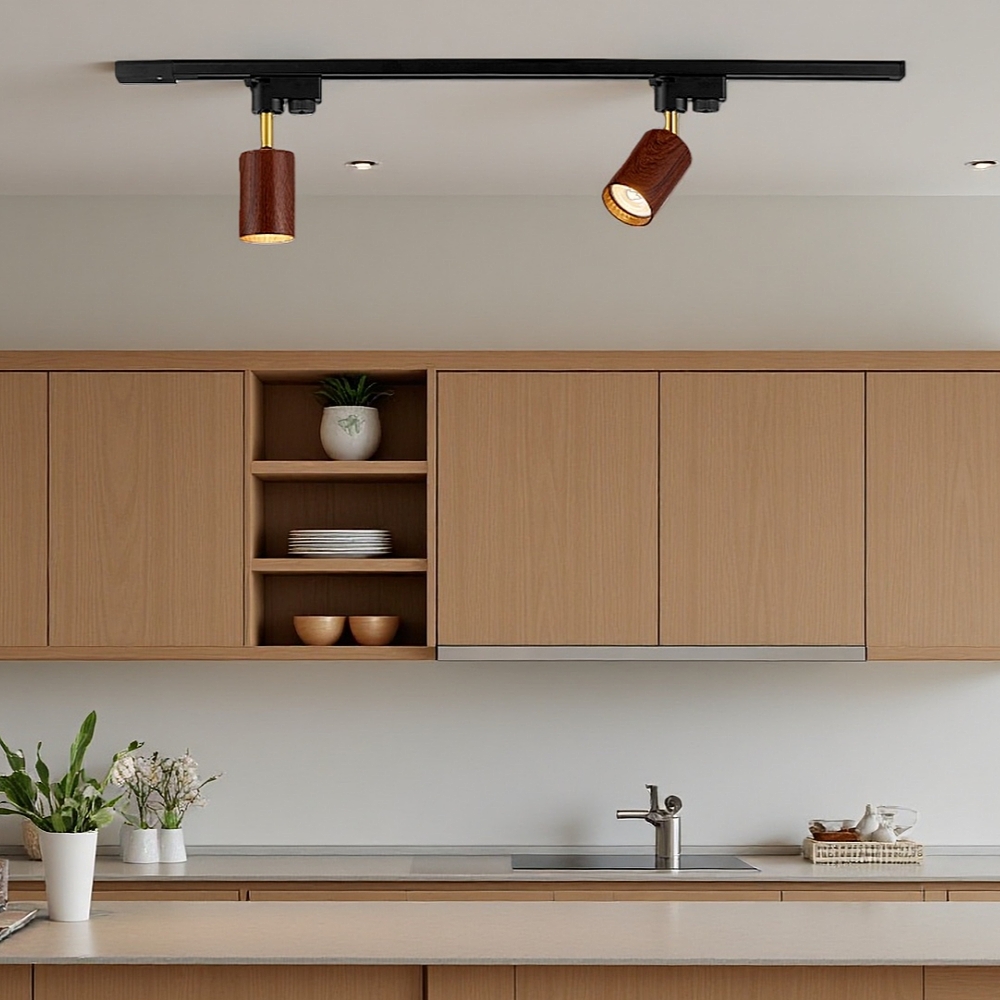 Modern Style Open-Mounted Adjustable Angle Wood Grain Track Spotlight
