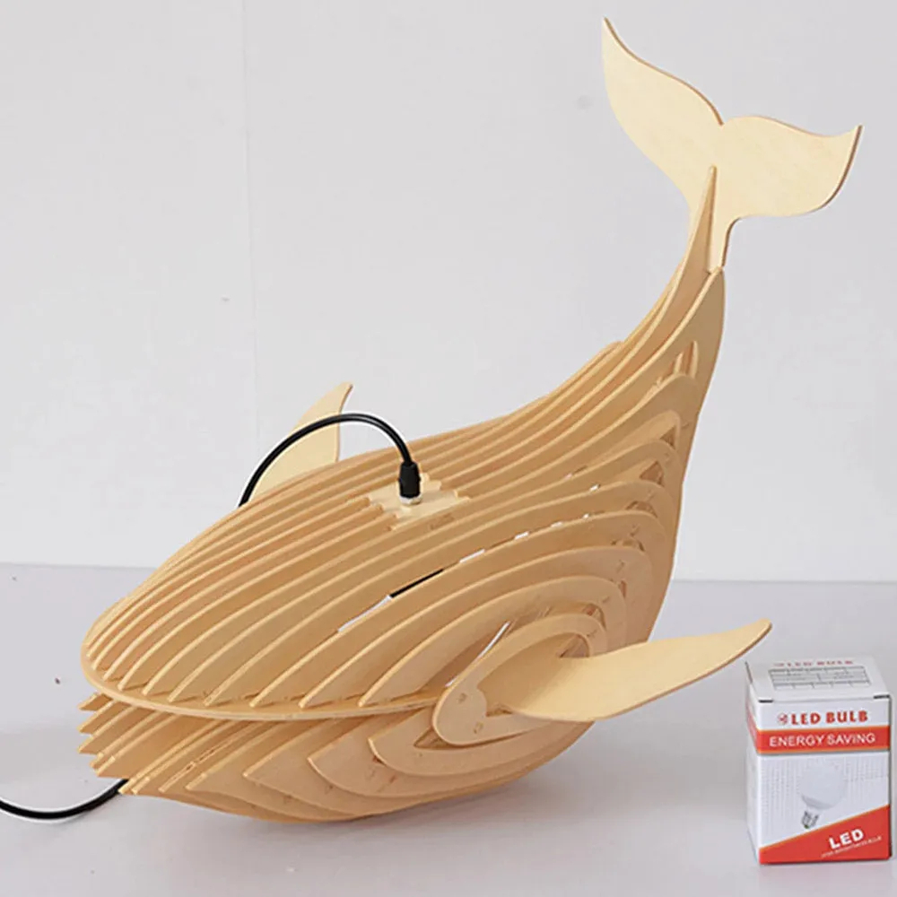 Creative Solid Wood Whale Chandelier Personalized Decorative Fish Shaped Chandelier