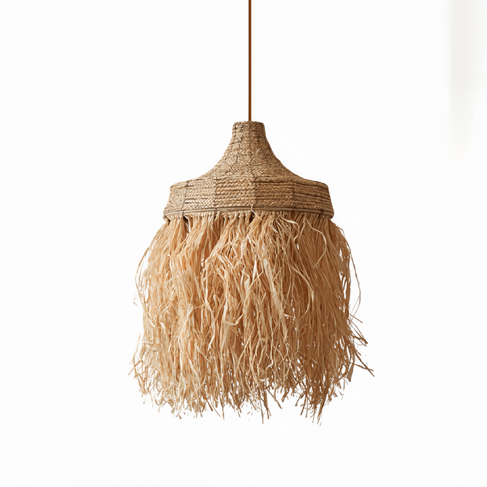 Bohemian Raffia Tassel Pendant Light Boho Coastal Living Room Lighting