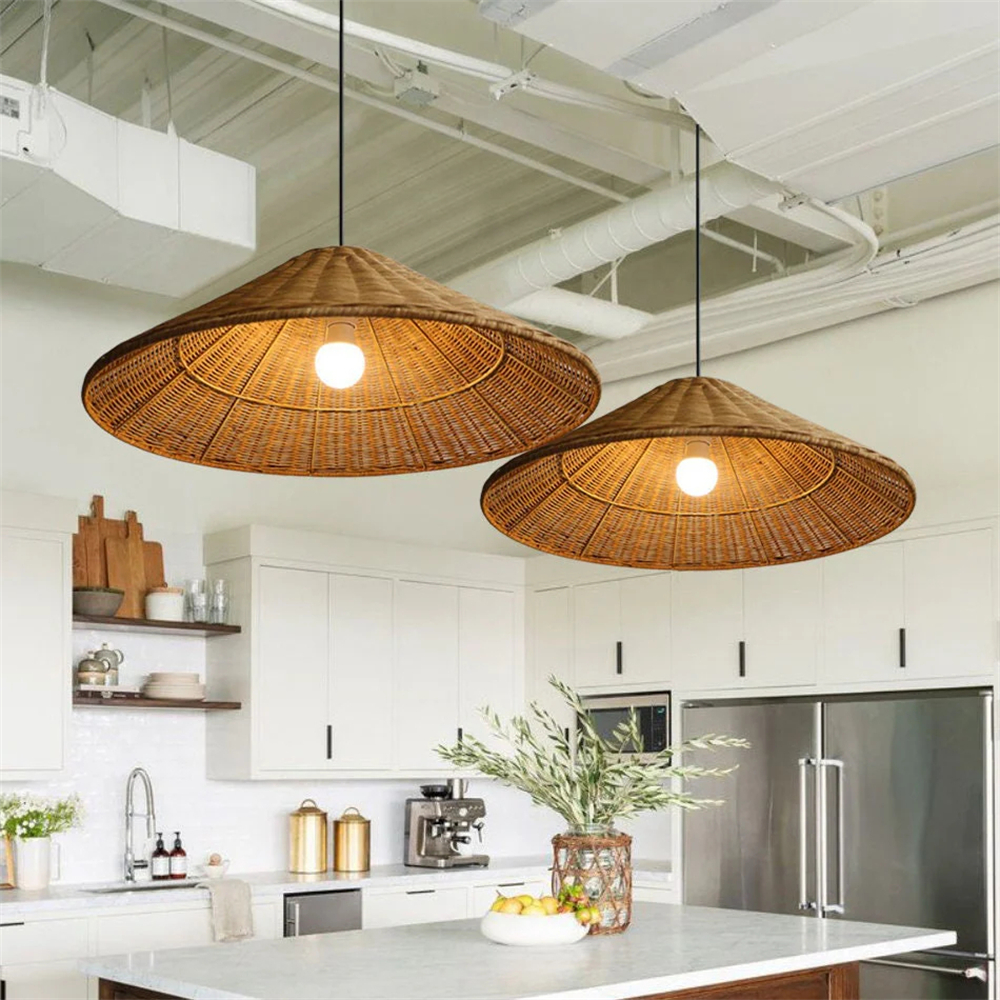 Woven Rattan Pendant Light Wicker Cone Lamp Shade